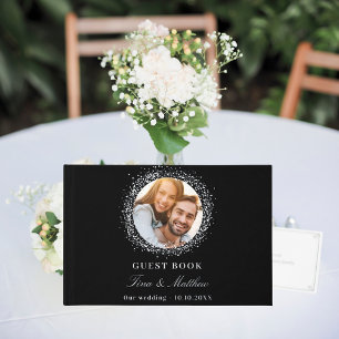 Black silver foil photo wedding guest book