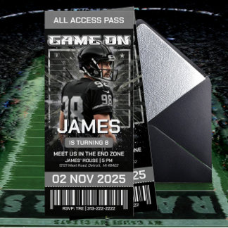 Black & Silver Football Ticket Birthday Invitation