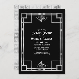 Black & Silver Gatsby Art Deco Couples Shower Invitation