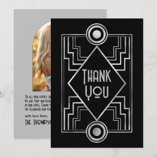 Black & Silver Gatsby-Inspired Art Deco Wedding Thank You Card