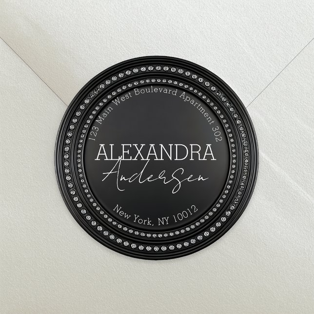 Black & Silver Gemstone Round Return Address Label (Creator Uploaded)