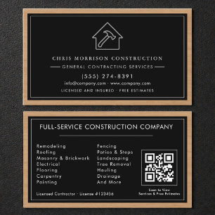 Black & Silver General Contractor QR Code Wood Business Card