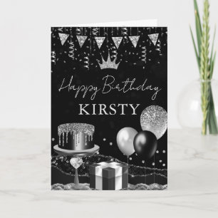 Black & Silver Glam Happy Birthday Card