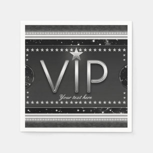 Black & Silver Glam Stars VIP Ticket Custom Party Napkin