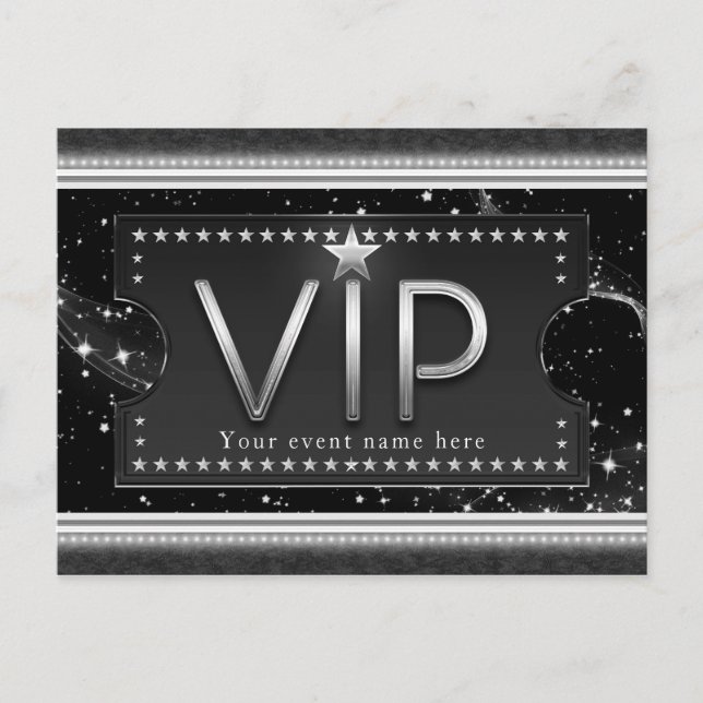 Black & Silver Glam VIP Stars Event Party Invitation Postcard (Front)