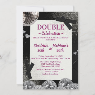 Black Silver Glamour Disco  Joint Birthday Invitation
