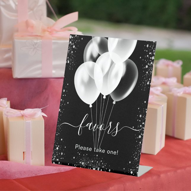 Black silver glitter balloons favours party pedestal sign (Creator Uploaded)