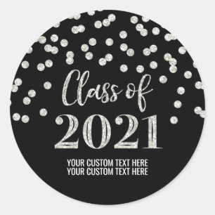 Black Silver Glitter Confetti Graduation 2021 Classic Round Sticker