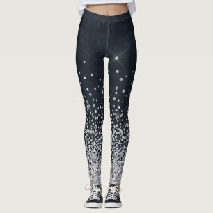 Black Silver Glitter Diamond Sparkly  Leggings