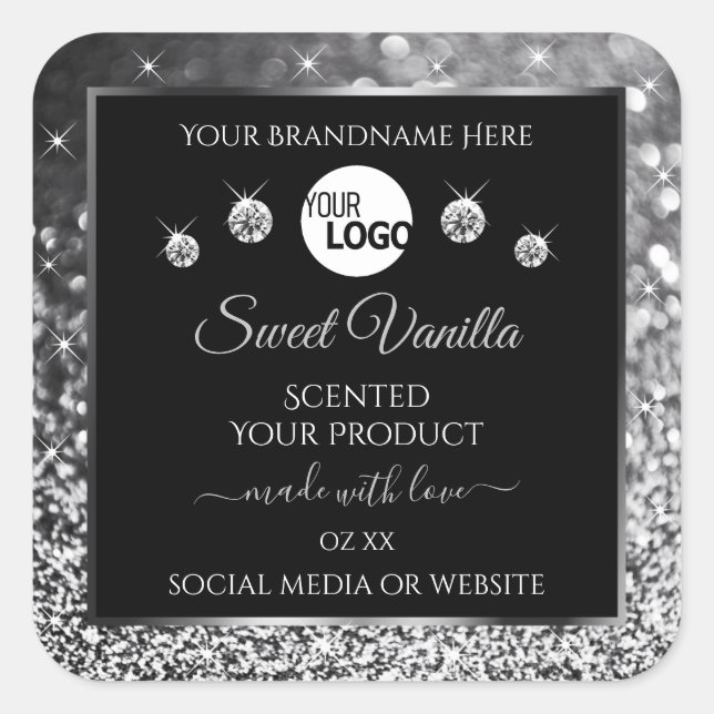 Black Silver Glitter Diamonds Product Labels Logo (Front)