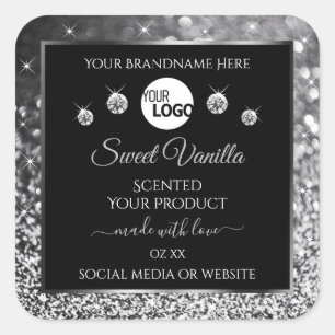 Black Silver Glitter Diamonds Product Labels Logo