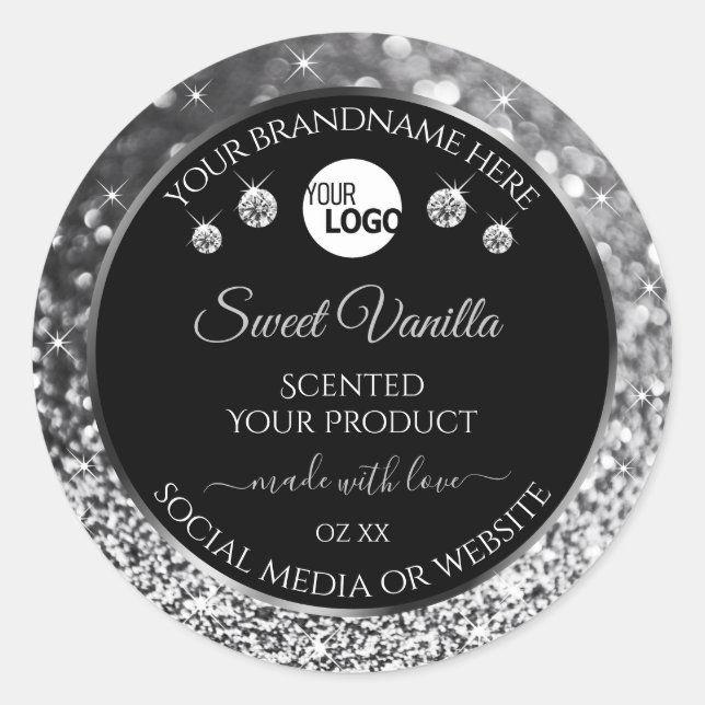 Black Silver Glitter Diamonds Product Labels Logo (Front)