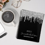 Black silver glitter drips 2025 planner<br><div class="desc">A chic black background with trendy faux silver glitter drips, paint dripping look. Personalise and add a year, name and a title. The name is written with a modern hand lettered style script with swashes. Perfect for school, work or organising your personal/family life. To keep the swashes only delete the...</div>