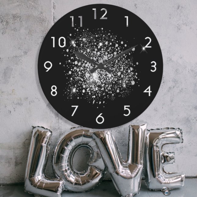 Black silver glitter dust metal name script large clock (Creator Uploaded)