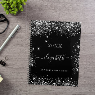 Black silver glitter dust monogram 2025 planner