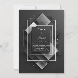 Black Silver Glitter Geometric Diamond Layered Invitation