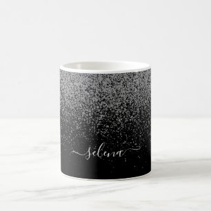 Black Silver Glitter Girly Monogram Coffee Mug