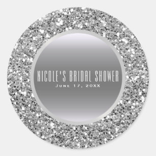 Black & Silver Glitter Glam Elegant Wedding Favour Classic Round Sticker