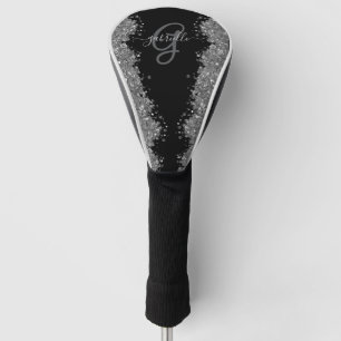 Black Silver Glitter Grey Modern Monogram Golf Head Cover