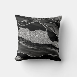 Black Silver Glitter Luxury Agate Geode Cushion