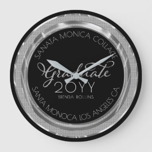 Black & Silver Glitter Modern Typography Graduate Large Clock