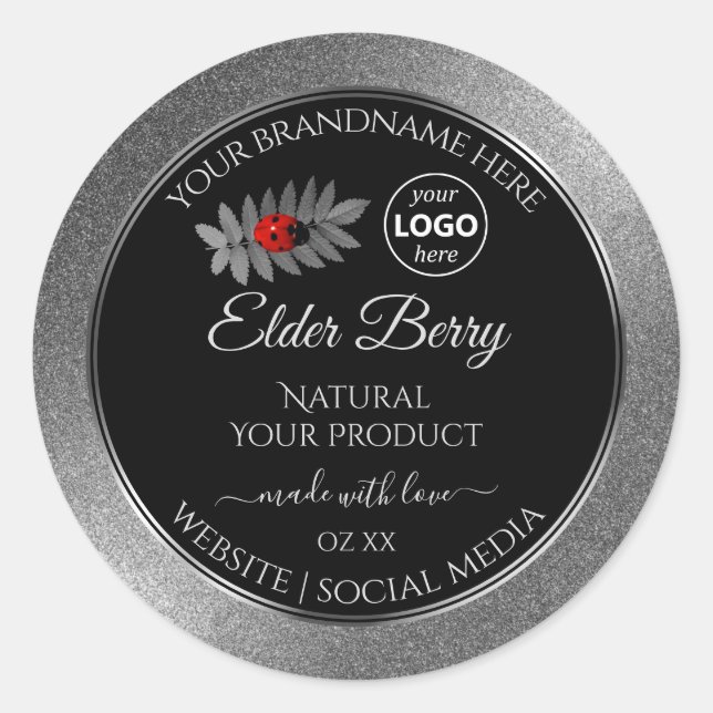Black Silver Glitter Product Labels Ladybug Logo (Front)