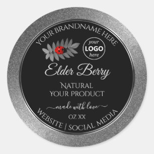 Black Silver Glitter Product Labels Ladybug Logo