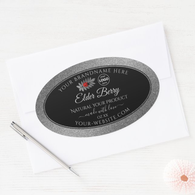 Black Silver Glitter Product Labels Ladybug Logo (Envelope)