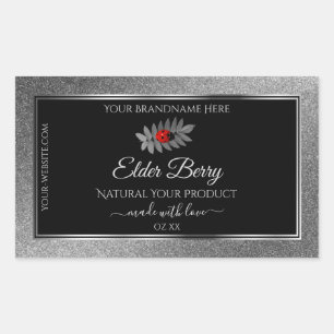 Black Silver Glitter Product Labels Red Ladybug
