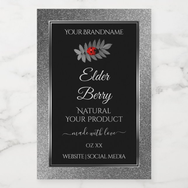 Black Silver Glitter Product Labels Red Ladybug (Single Label)
