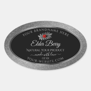 Black Silver Glitter Product Labels Red Ladybug