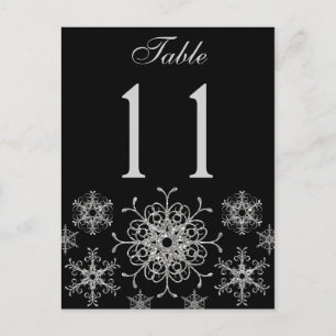 Black Silver Glitter Snowflakes Table Number Card