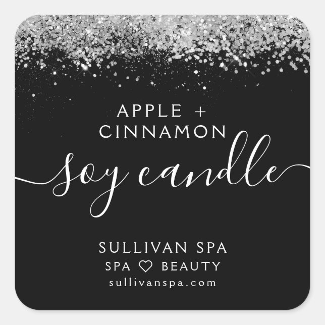 Black Silver Glitter Soy Candle Label (Front)