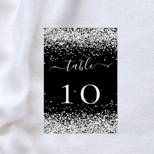 Black silver glitter sparkle wedding table number
