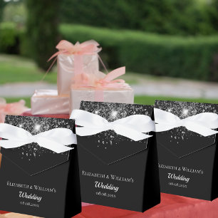 Black silver glitter thank you wedding favour box