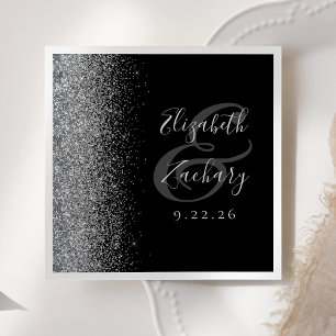 Black Silver Glitter Wedding Napkin
