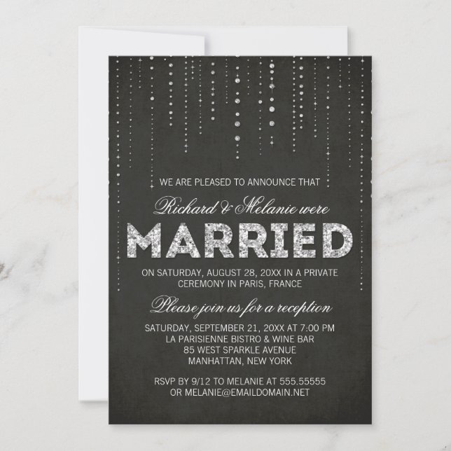 Black & Silver Glitter Wedding Reception Only Invitation (Front)