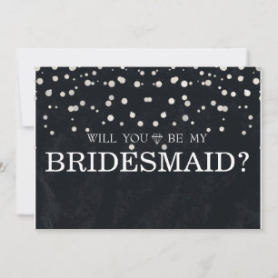 Black Silver Glitter Will You Be My Bridesmaid Invitation
