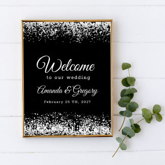 Black Silver Glittering Wedding Welcome Sign
