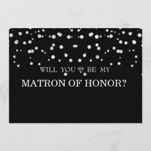 Black Silver GlitterWill You Be My Matron Of Honou Invitation