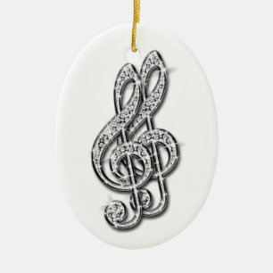 Black & Silver Glitzy Sparkly Diamond Music Notes Ceramic Tree Decoration