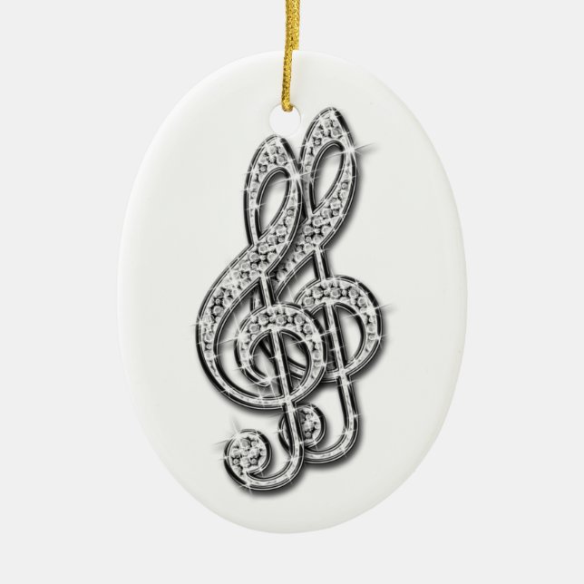 Black & Silver Glitzy Sparkly Diamond Music Notes Ceramic Tree Decoration (Front)