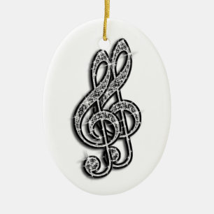 Black & Silver Glitzy Sparkly Diamond Music Notes Ceramic Tree Decoration