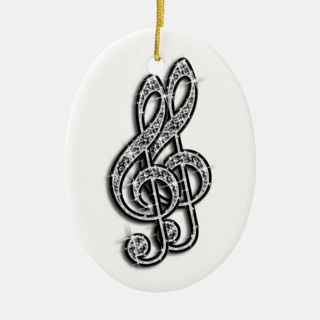 Black & Silver Glitzy Sparkly Diamond Music Notes Ceramic Tree Decoration (Front)