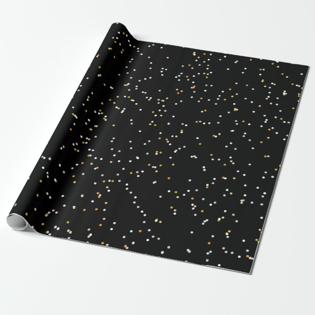 Black silver gold dots festive fun holiday wrapping paper (Unrolled)