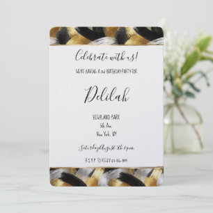 Black Silver Gold Glam Abstract Birthday Invitation
