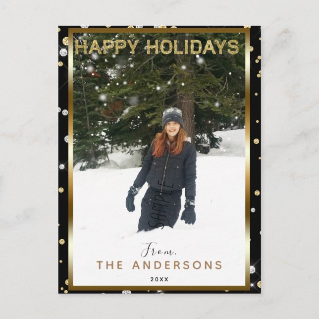 Black Silver & Gold Glitter Modern Holiday Photo (Front)