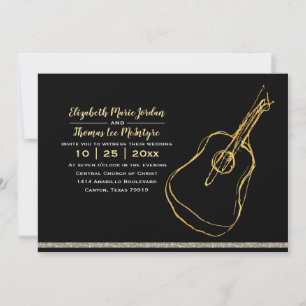 Black Silver Gold Guitar Wedding Invitation