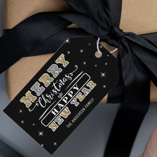 Black Silver & Gold Merry Christmas Happy New Year Gift Tags