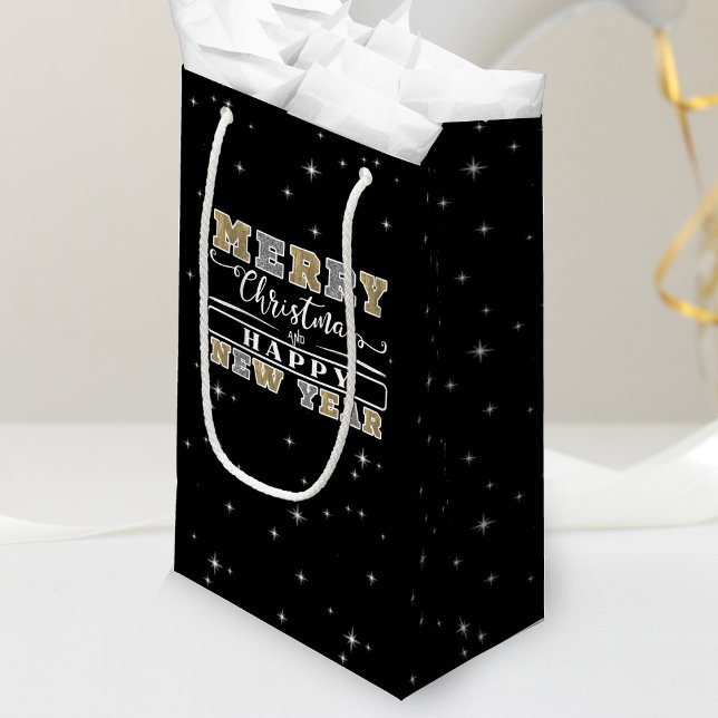 Black Silver & Gold Merry Christmas Happy New Year Small Gift Bag (Black Silver & Gold Merry Christmas Happy New Year Small Gift Bag)